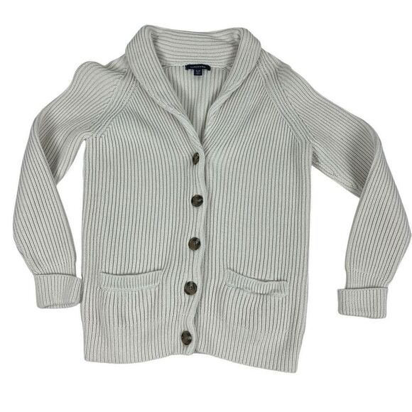 Lands End Women’s Cream Button Front Shawl collar Sweater size Small - Picture 3 of 6